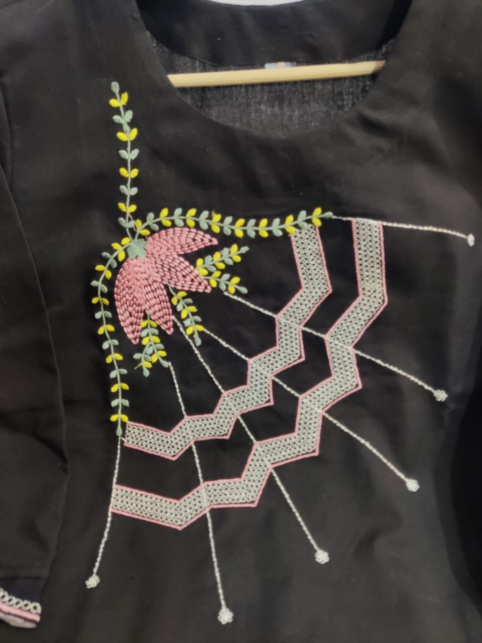 Black Cotton Flex Embroidered Co-Ord Set